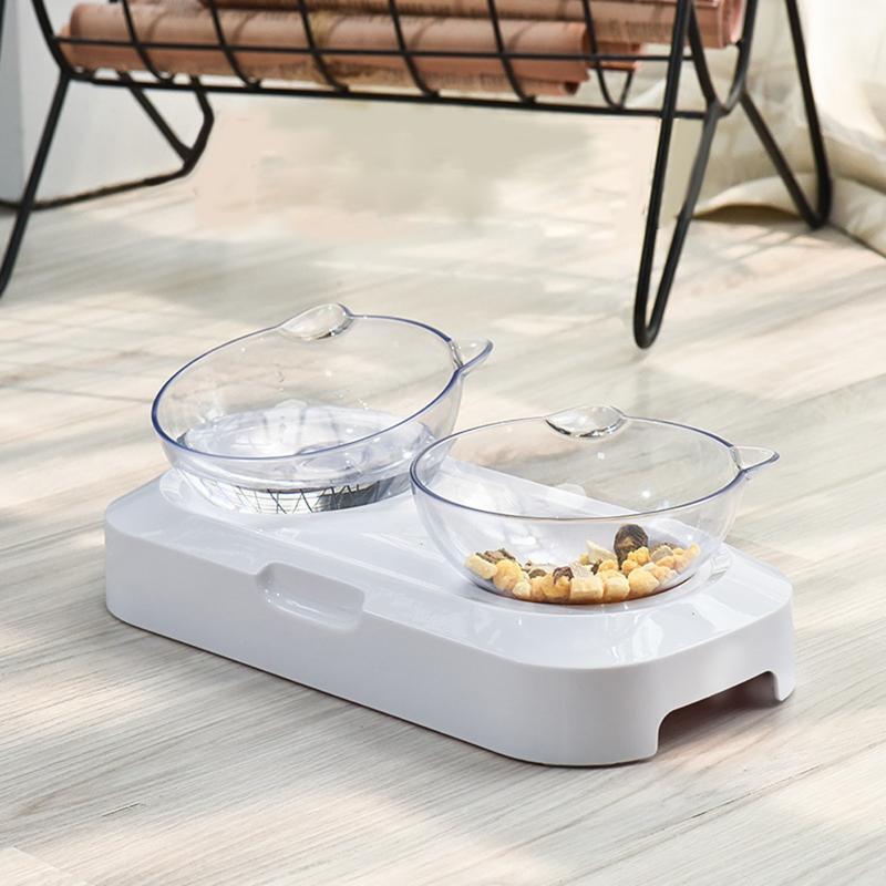 Cat Food Bowl Set for Food and Water 15° Tilted Elevated Double Dish with Stand