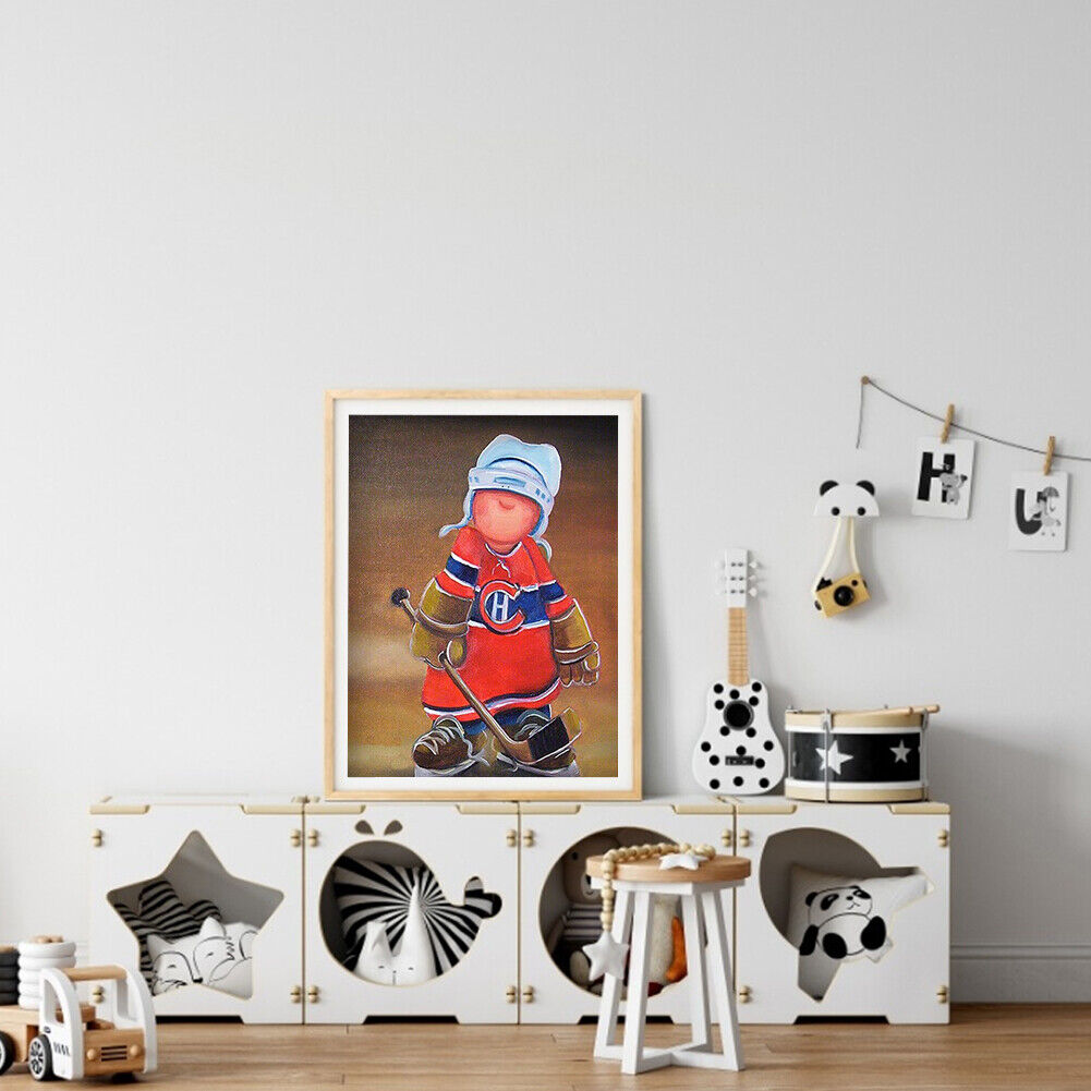 5D DIY Little Hockey Boy Full Round Drill Diamond Painting Kit Craft Art