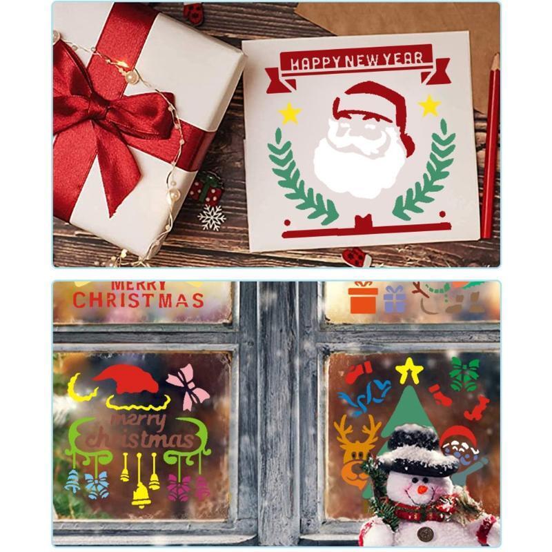 16 Pcs Christmas Stencils Painting Templates DIY Crafts Scrabooking Drawing Gift