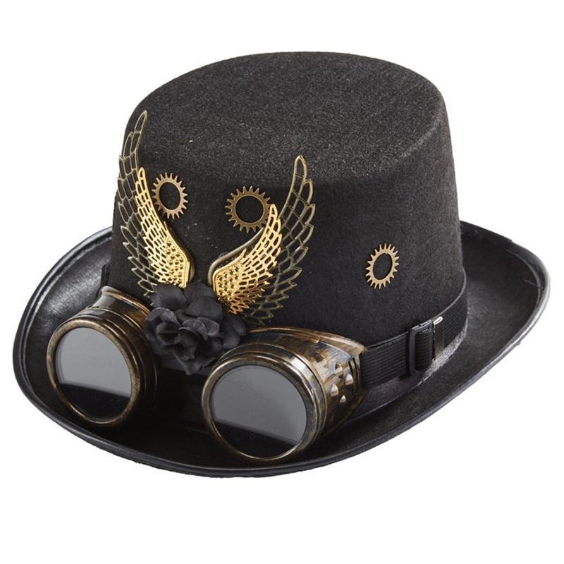 Victorian Gear Wings Goggles Top Hat Steampunk Jazz Hat for Masquerades Party