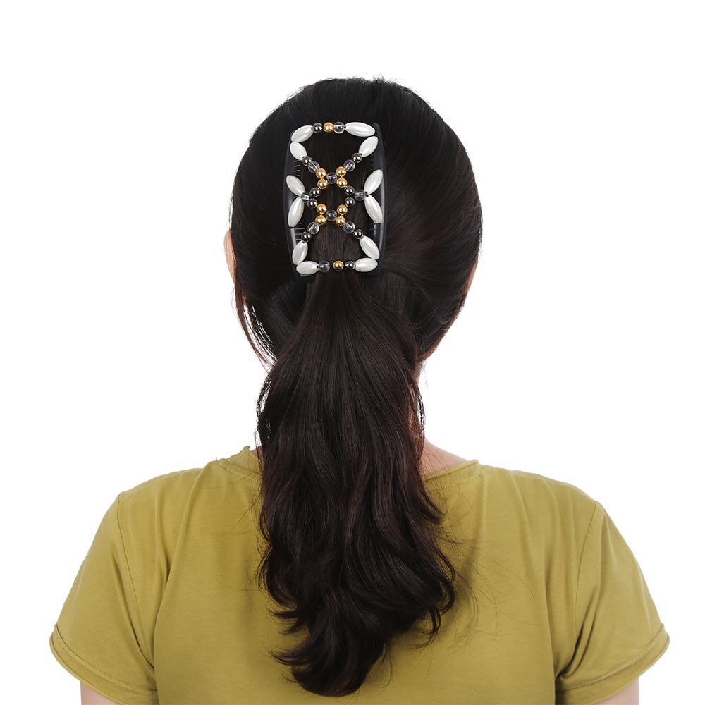 Tool Stretch Beaded Hair Clip Magic Hair Comb Double Comb Elastic Hairpin