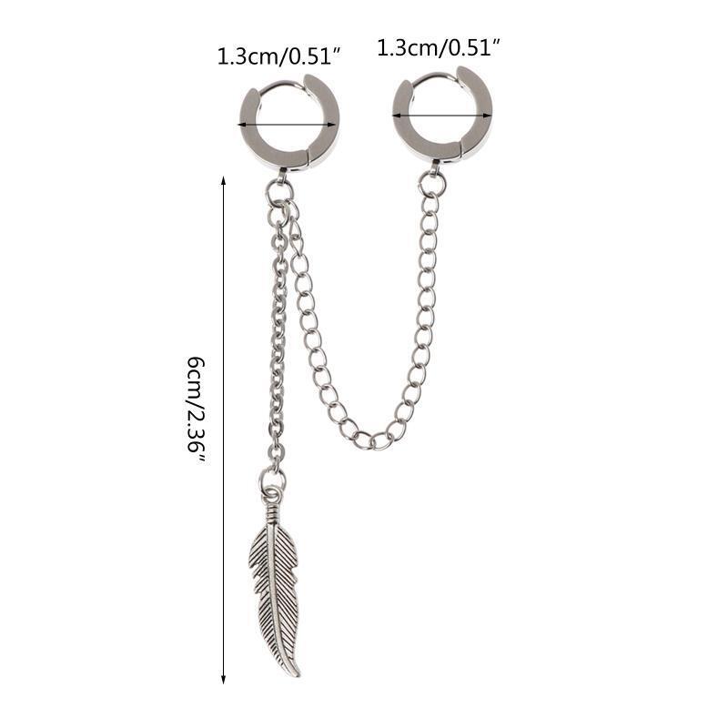 Double Long Chain Leaf Earring Charm Feather Pendant Dangle Earring Jewelry Gift