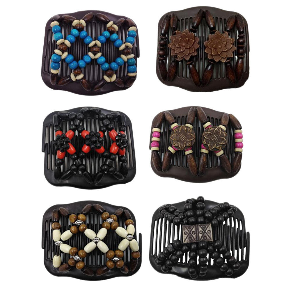 6Pcs Elastic Double  Comb with Wooden   Clip  Jewelry