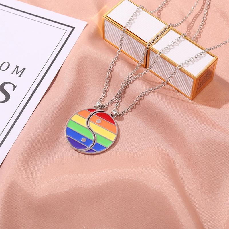 Tai Chi Necklace Rainbow Yin Yang Pendant Necklace for Men Women Friends