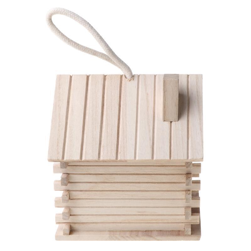 Wood Bird House with Perch Small Birdhouse to Paint Wooden Sleeping Nest