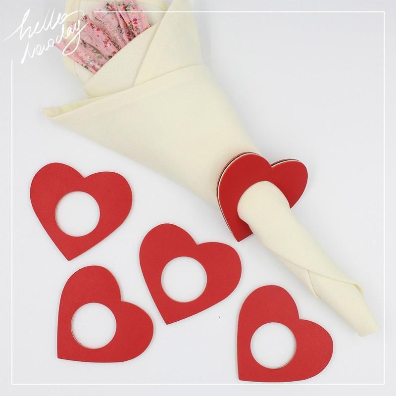 6pc PU Leather Heart Napkin Rings Valentine's Day Napkin Ring Holder for Wedding