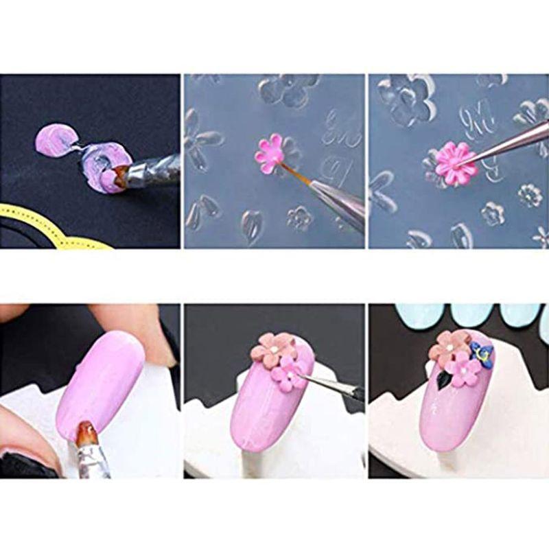 6Pcs  Moon Cross Flower Bear Nail Art Silicone Mold Nail Carving Templates Tools