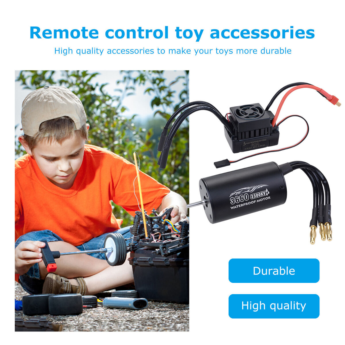 3660 4T 3300KV Waterproof Motor Brushless ESC Combo for 1/10 RC Cars Black