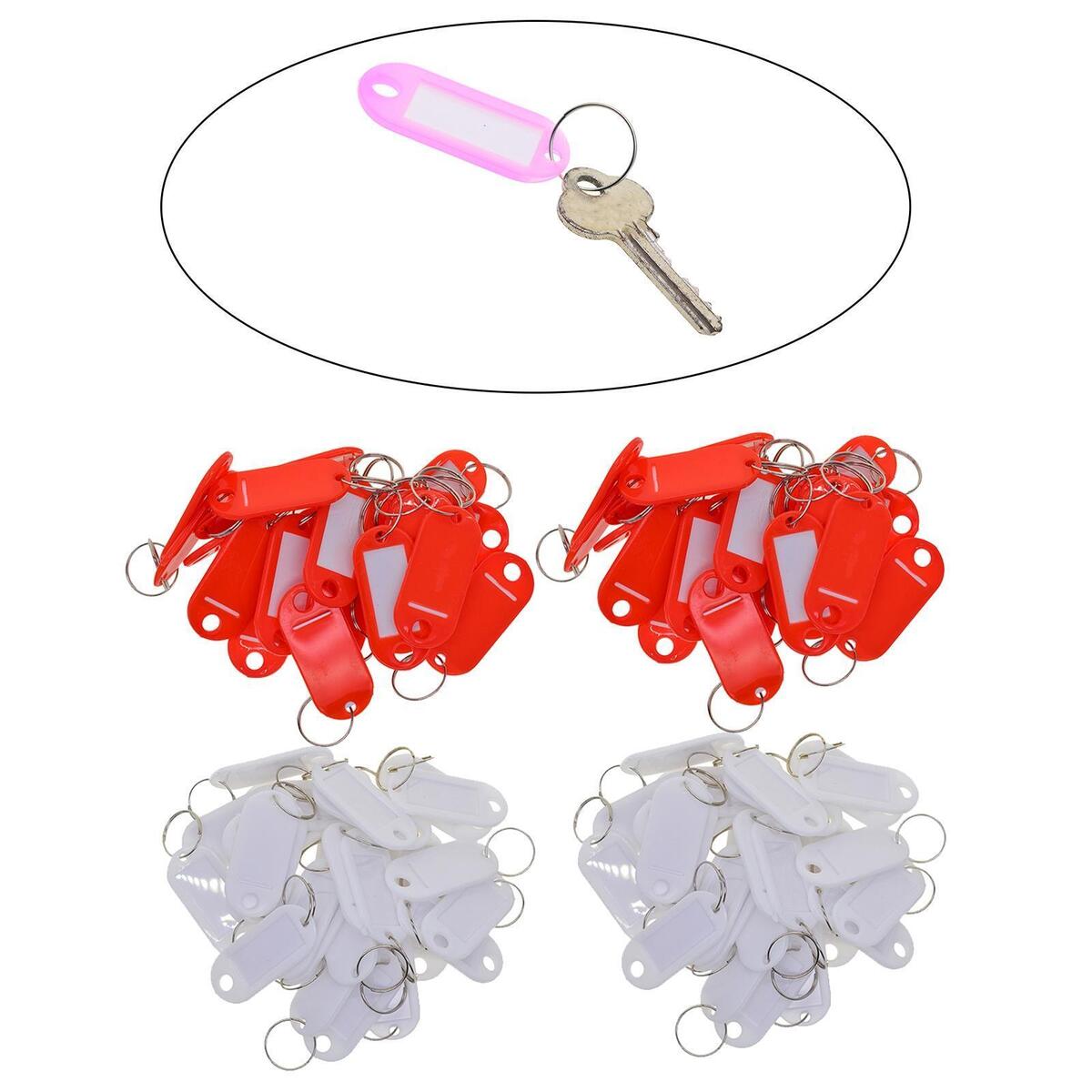 200x Key Tags Metal Rings Id Name Label Car Tags Split Rings Red White