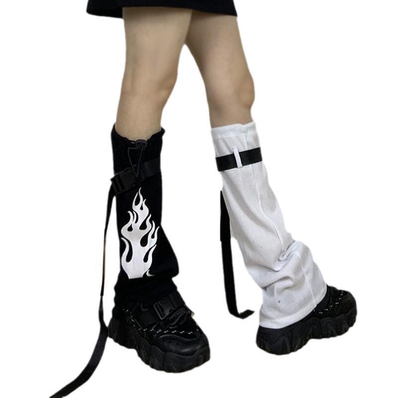 Punk Gothic Leg Warmer Fire Printed Foot Cover Leg Sleeve Long Socks Stockings