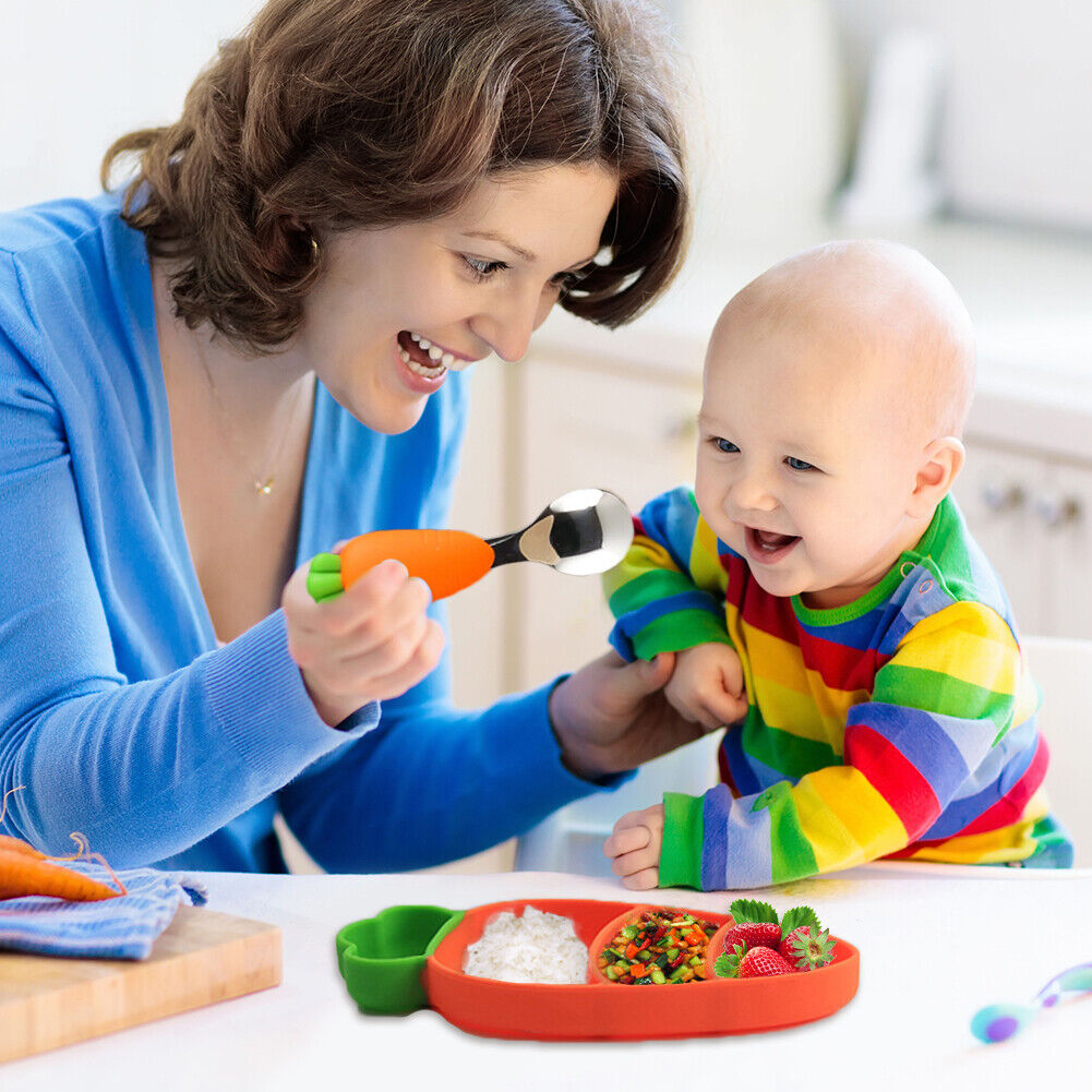 Stainless Steel Silicone Carrot Cutlery Feeding Plate Training Spoon Set