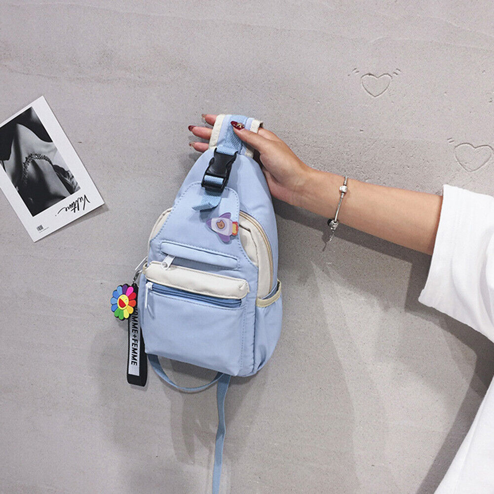 Nylon Crossbody Chest Bag Women Versatile Zipper Shoulder Backpack (Blue)