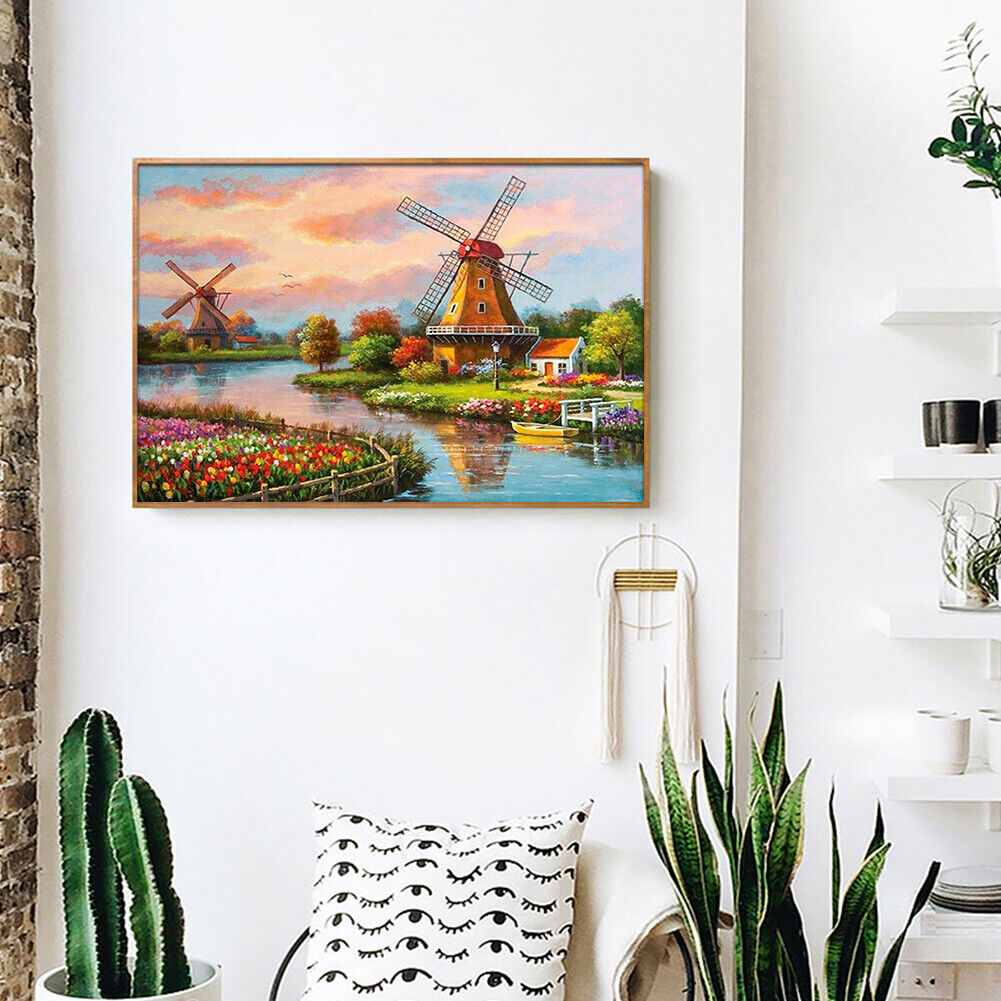 Windmill Landscape 5D DIY Full Drill Diamond Painting Rhinestone Artwork