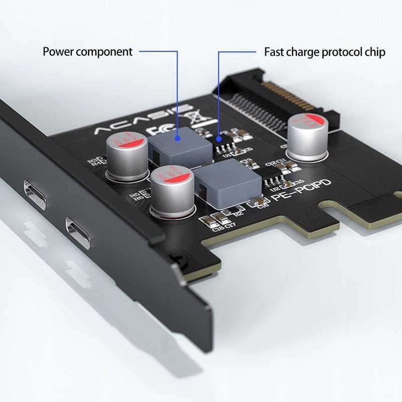 PCIE To Type-C 2 Port Expansion Card PCIE Riser Fast Charging PD 20W Type C Card