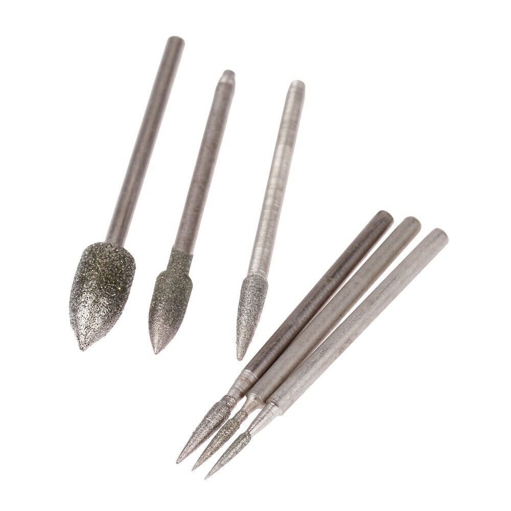 1-6mm Diamond Polishing Burr Head Needle 2.35mm Shank Grinding Jade Stone Metal