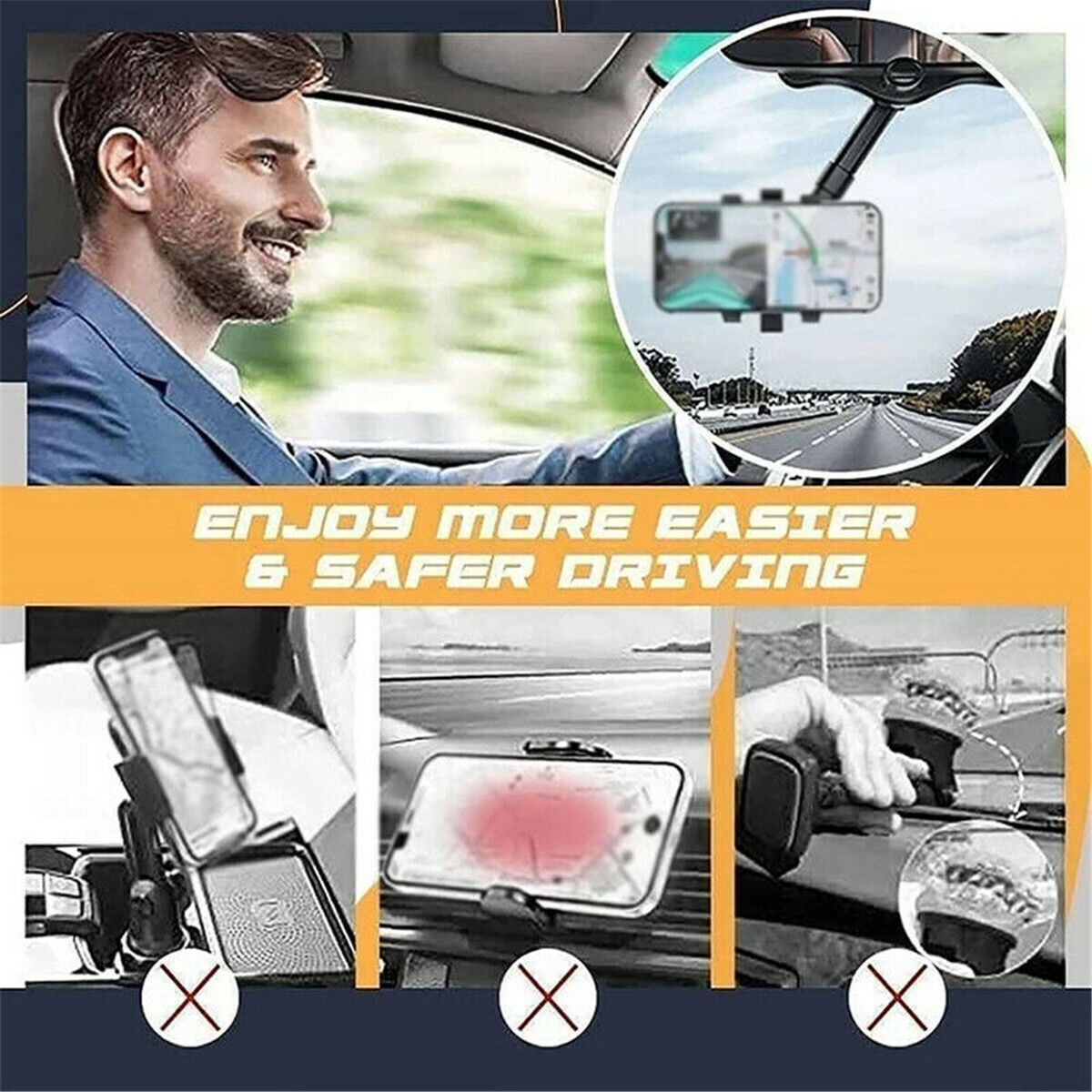 360° Rotatable And Retractable Car Phone Holder Multifunctional Rearview Mirror