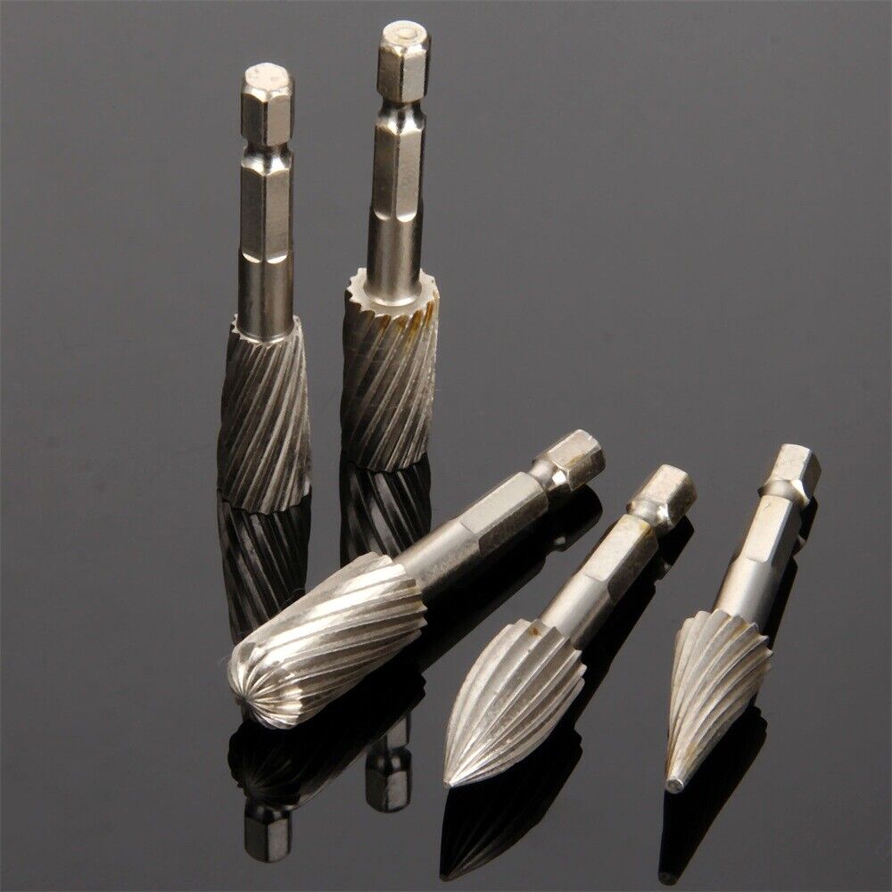 5pcs 0.25" Shank Rotary Tool Polishing Rotary Bur Cutter Tools Six Angle Handle