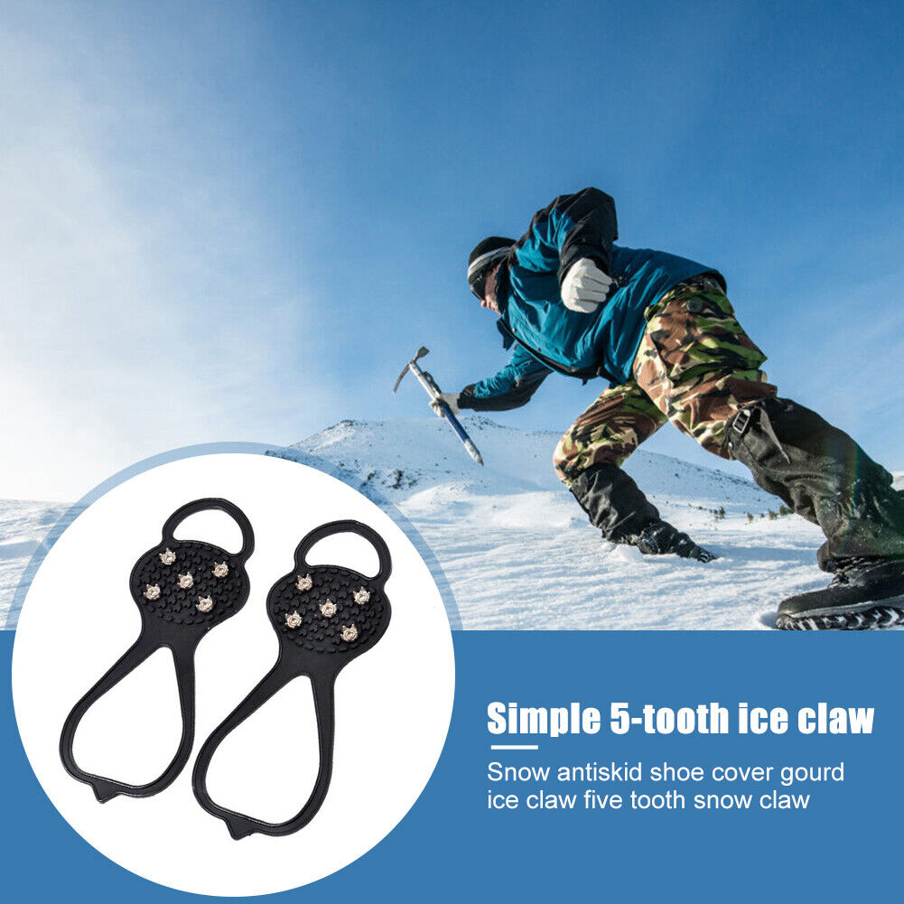 5 Spikes Ice Cleats Anti-Slip Ice Walking Hiking Grip Crampons (Black)