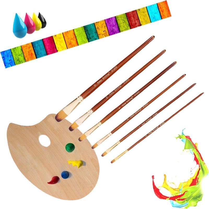 6 Pcs Nylon Hair Painting Brush Set Professional Painting Paintbrushes Kits