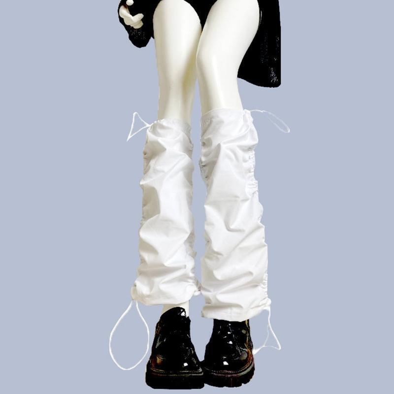 Women Harajuku Punk Leg Warmer Ruched Baggy Drawstring Knee High Foot Cover Sock