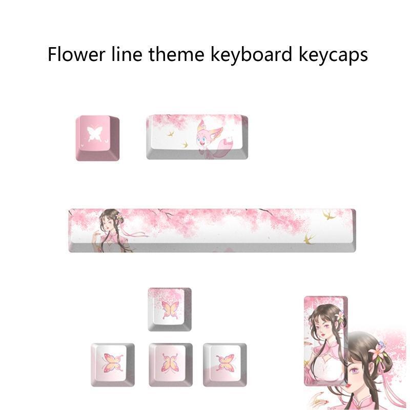 PBT Dream Flowers Keycaps for Mechanical Keyboard ENTER SPACE DIRECTION 8Pcs