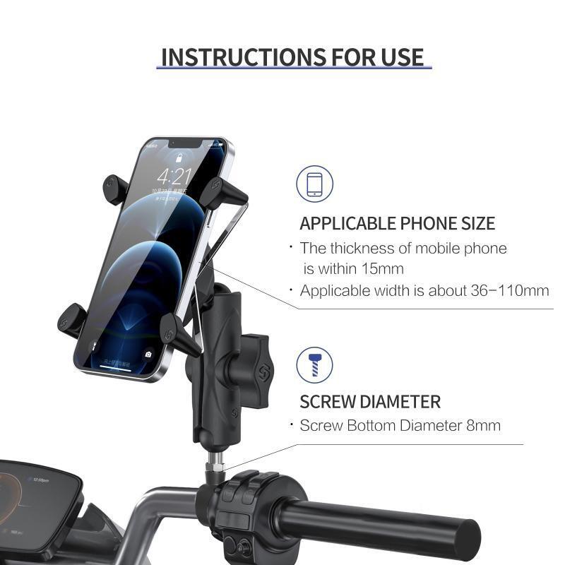 Motorcycle Ball Head Rack with M8 Thread for 3.5''-7'' Cellphone 360° Rotation