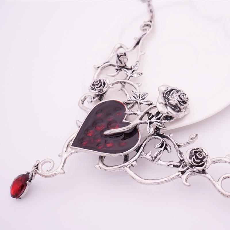 Niche Design Sense Red Heart Rose Gem Necklace Super Fairy Cold Wind Necklace