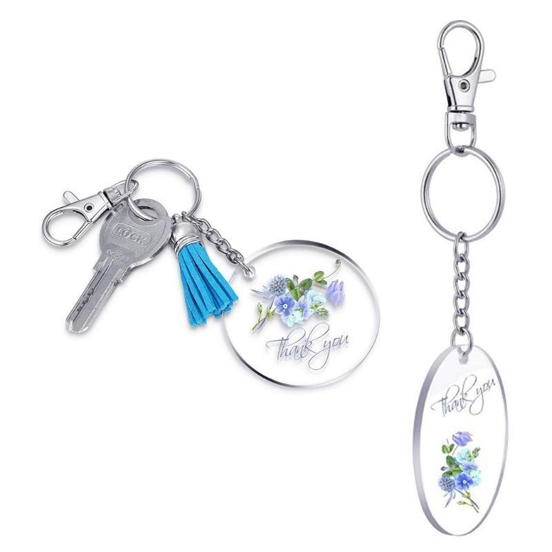 Acrylic Keychains Blank Colorful Tassels Bead Chains Metal Decoration Keyrings