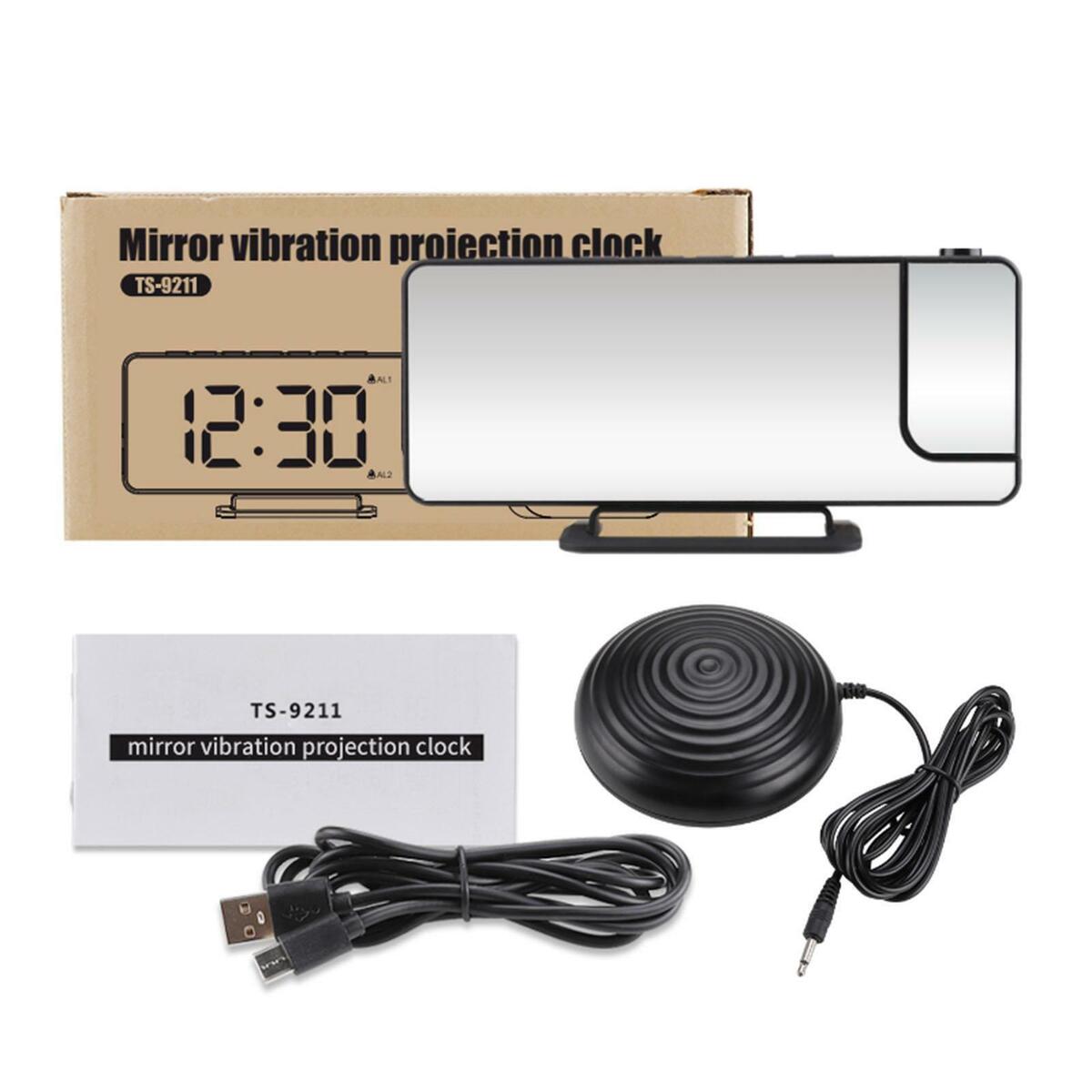 Loud  Clock Vibrating Night Light Mirror  Snooze for Deaf