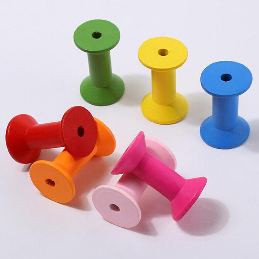 100pcs Wooden Bobbin Spools for Thread Wire Colorful Needlework Sewing Tools