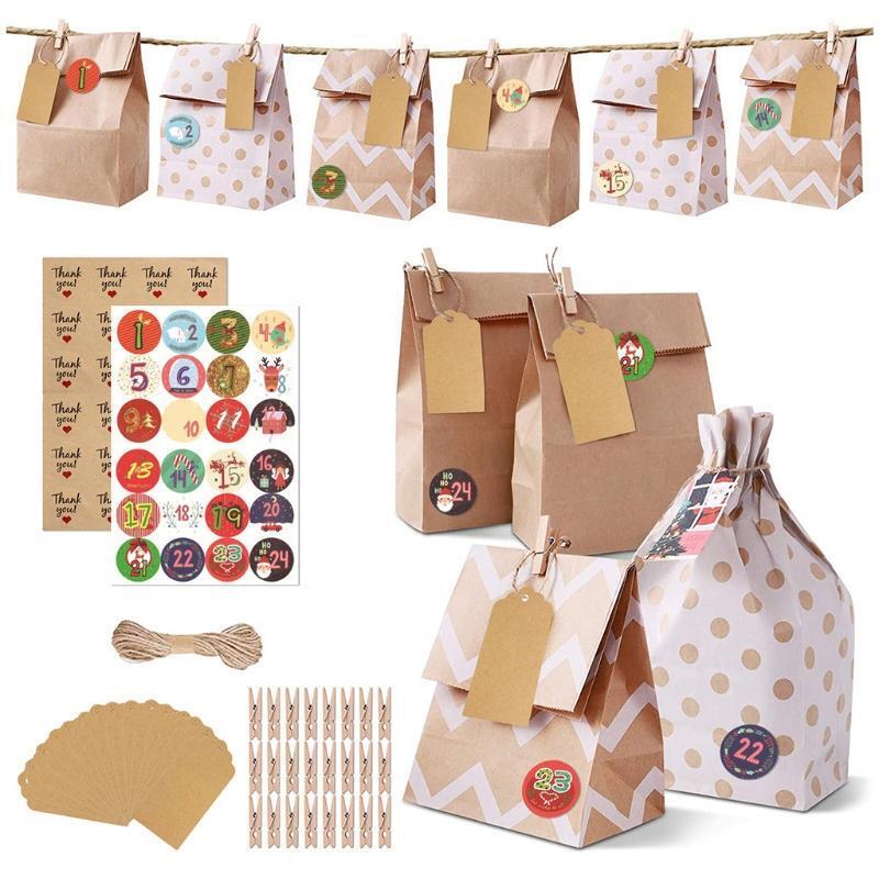 Christmas Advent Calendar Hanging Bags 24 Days Christmas Element Candy Bags