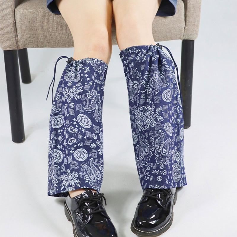Women Gothic Drawstring Denim Leg Warmer Paisley Floral Loose Foot Cover Socks