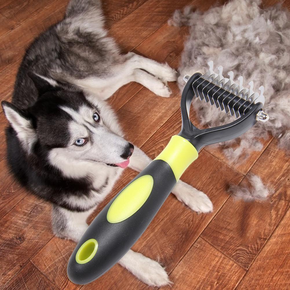 Pet Dog Hair Removal Brush Comb Shedding Rake Fur Grooming Tool (Yellow)