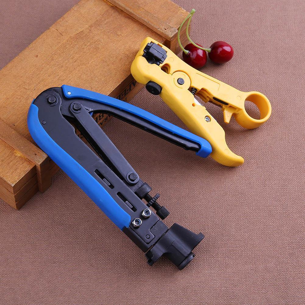 2pcs Coaxial Cable Crimp Pliers Stripper Compression Hand Tools Set