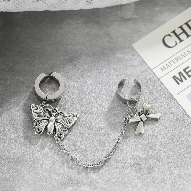 One-peice Cross Tassel Clip Earrings for Women Teens Ear Cuffs Alloy Hip Hop