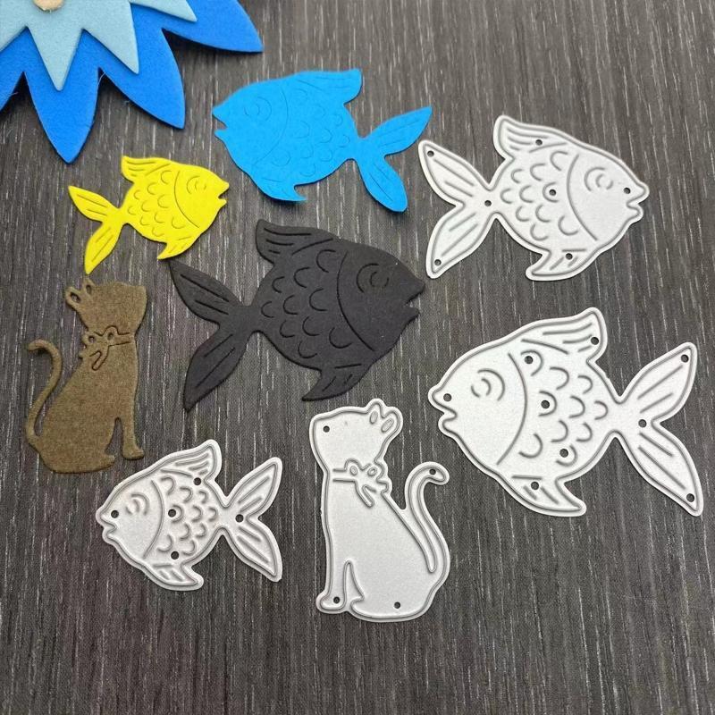 Cute Cat Fish Metal Cutting Dies Stencil DIY Scrapbook Album Paper Card Template