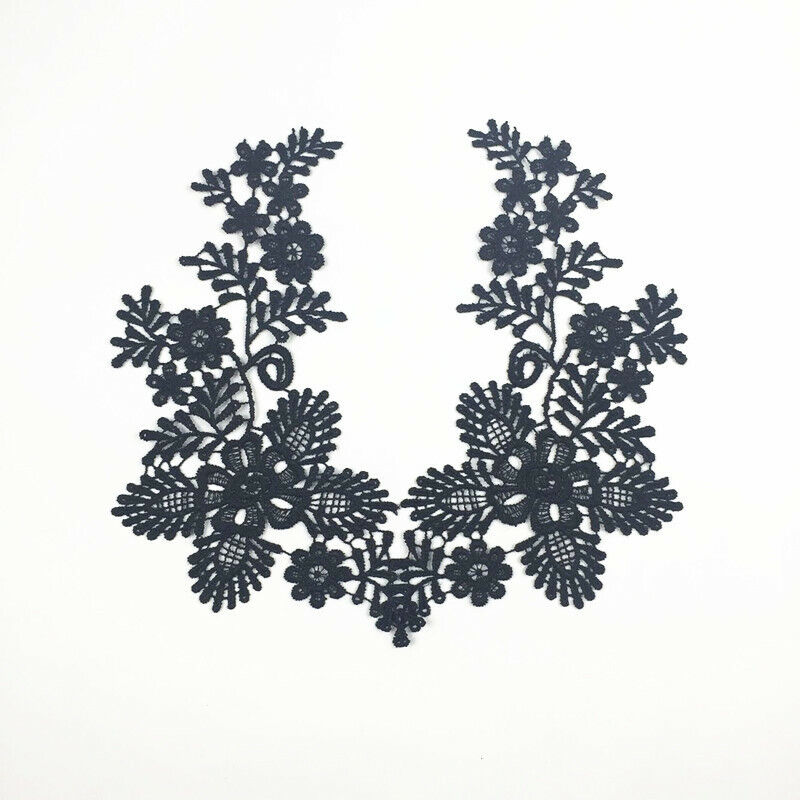 1 paar  Embroidered Neckline Collar Flower LaceTrimming Applique Black
