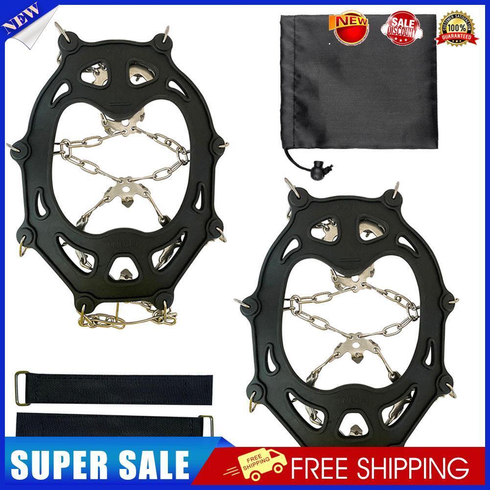 19 Studs Ice Gripper Spikes Stainless Steel Climbing Crampons (Black XL)