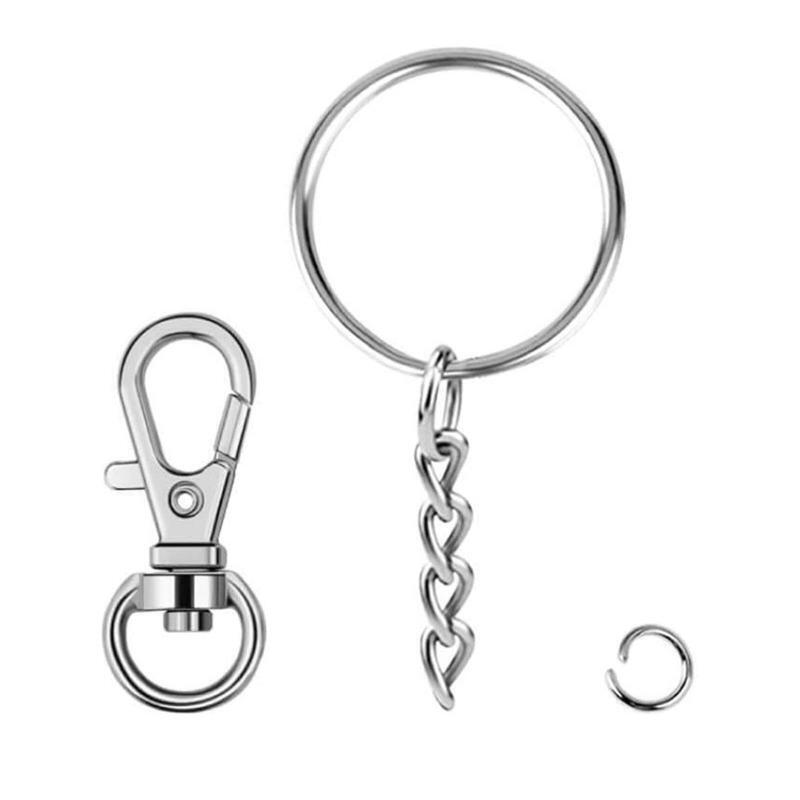 100PCS Lobster Clasp Hook Key Rings with Chain for Craft DIY Jewelry Pendant