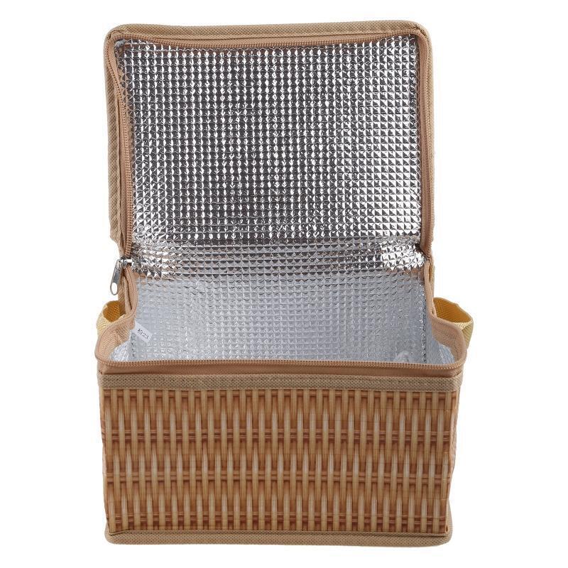 Portable Rattan-like Thickened Insulated Lunch Bag Large Capacity Warm Cooler