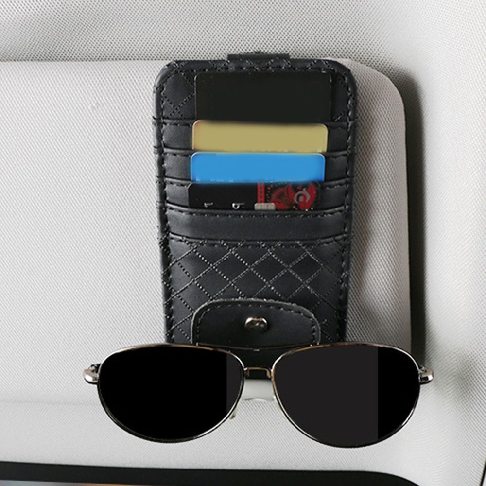 Multifunctional Sunglasses Case Ticket File Sun Visor Storage Bag Card Clip