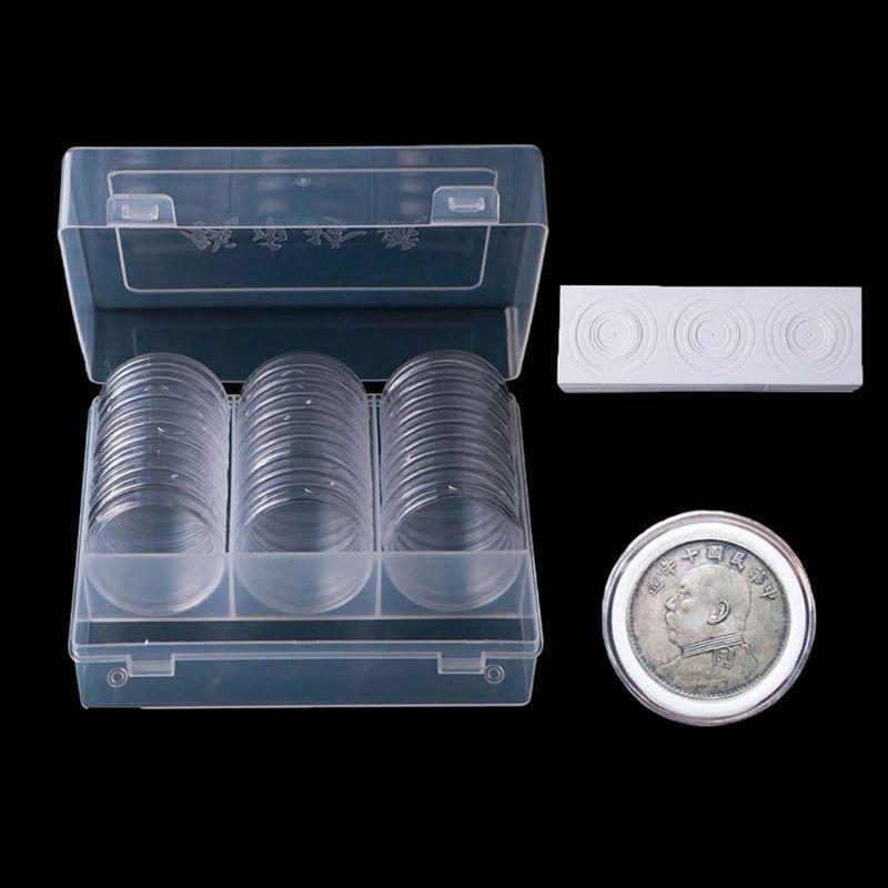30Pcs Round 46mm Direct Fit Airtight Coin Capsules Holder Display Collection Box