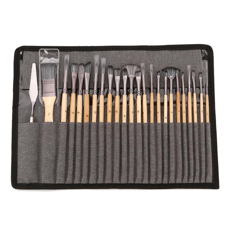 24Pcs Artist Paint Brush with Roll-up Bag Portable Art Set for Beginner Painting
