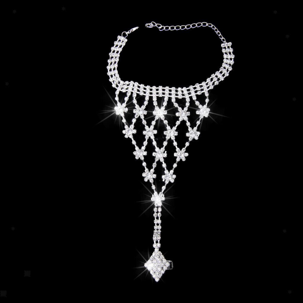 Crystal Flower Chain Ring Harness Bracelet Bridal Jewelry Wedding Decor