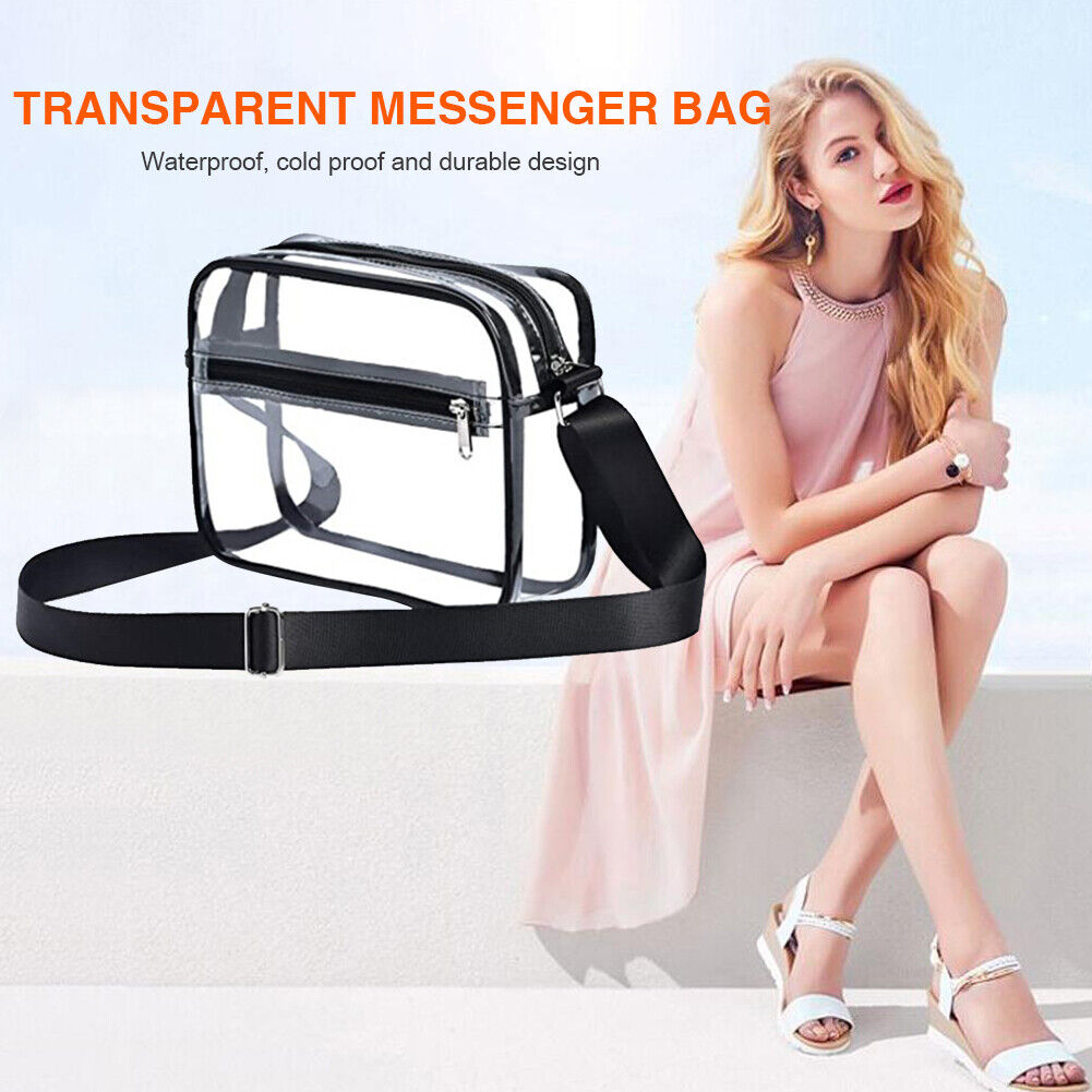 Women PVC Clear Clutch Handbag Zipper Small Stadium Approved Crossbody Bag