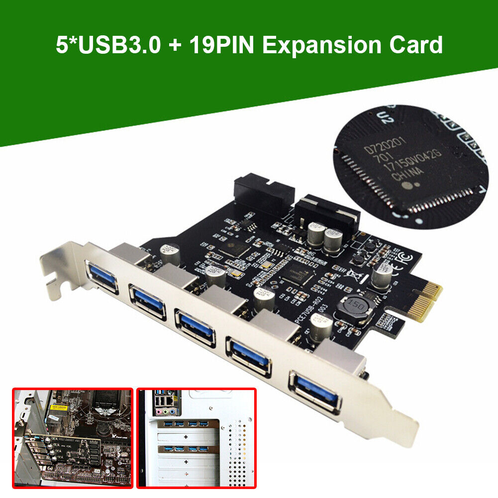 PCI-E Expansion Card for Desktop PC 5 Ports USB 3.0 HUB Adapter Extender