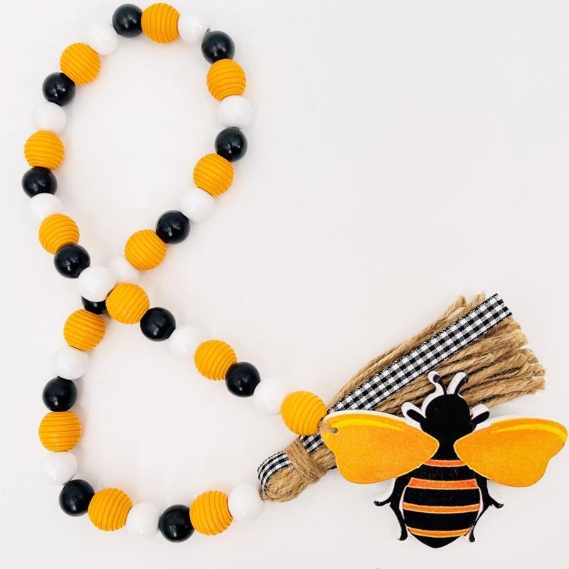 Creative Bee Wood Bead Garland Wooden Beads Tassel Chain Ornament