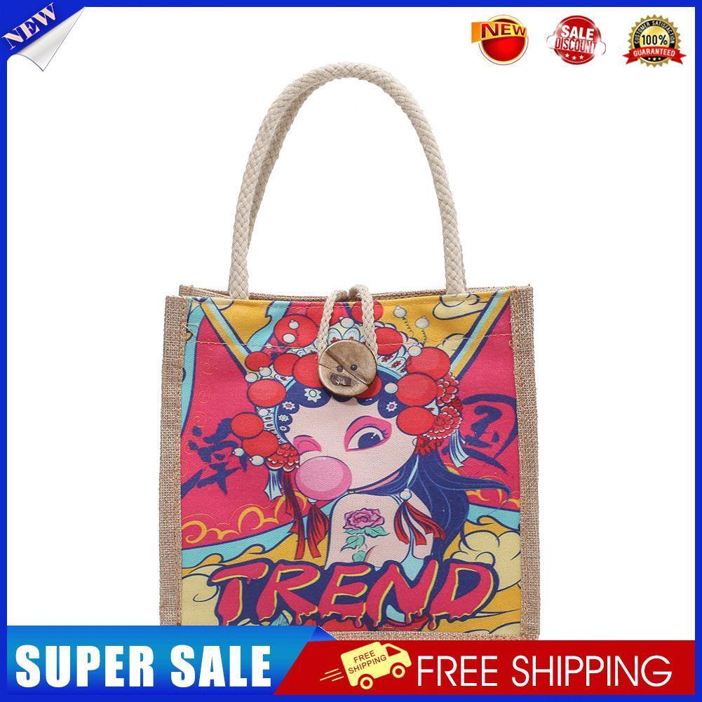 Chinese Style Women Shoulder Handbag Casual Linen Top-handle Lunch Bag (2)