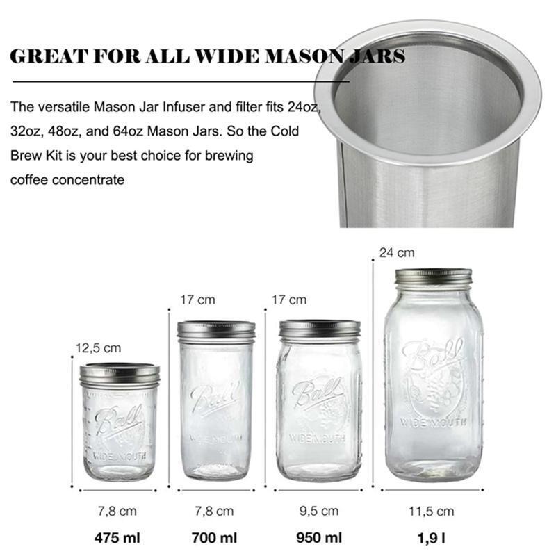 Stainless Steel Cold Brew Coffee Filter for Glass Jar Wide Mouth Tea Strainer