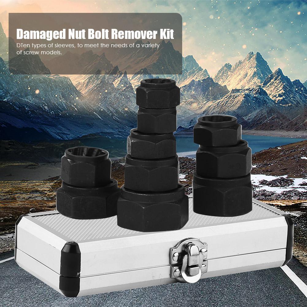 10pcs Damaged Nut Bolt Remover Stud Extractor Set Broken Screw Removal Kit